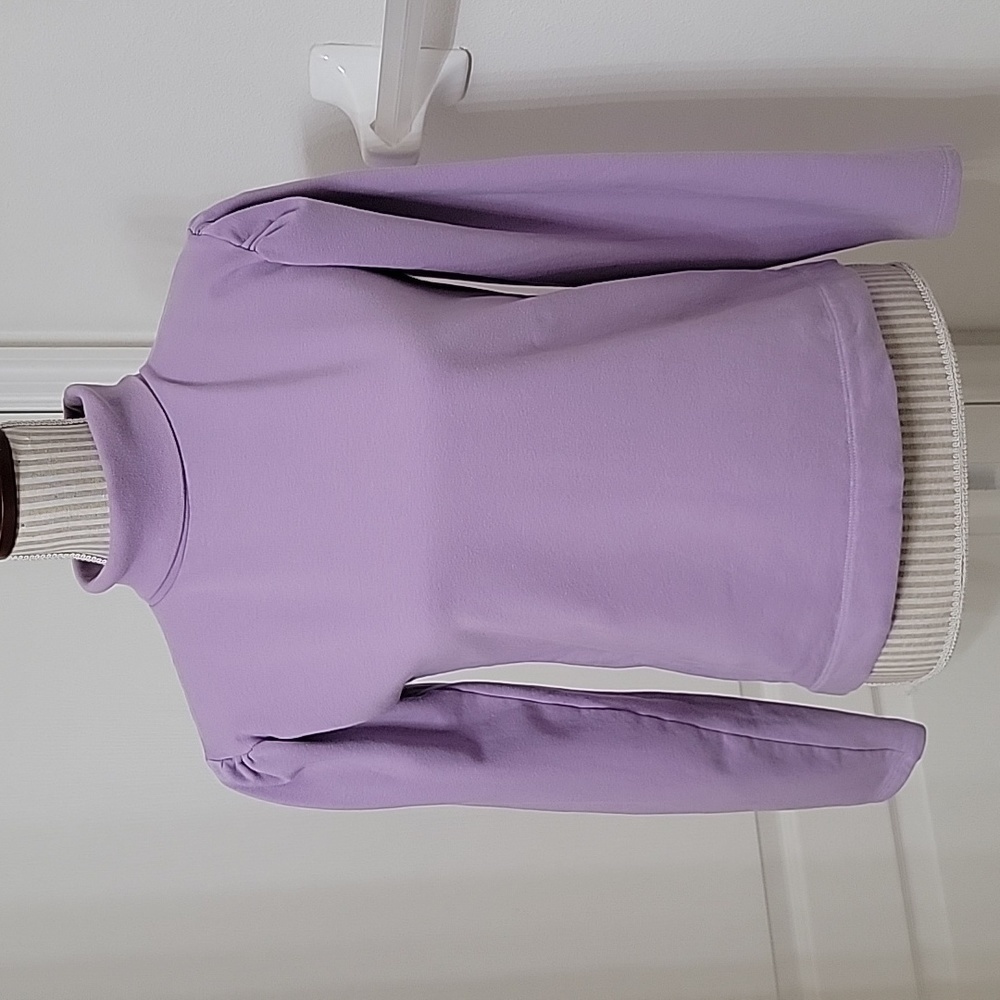 Signe Size S, Light Pastel Purple Puffed Shoulder Turtleneck Top, Organic Cotton
